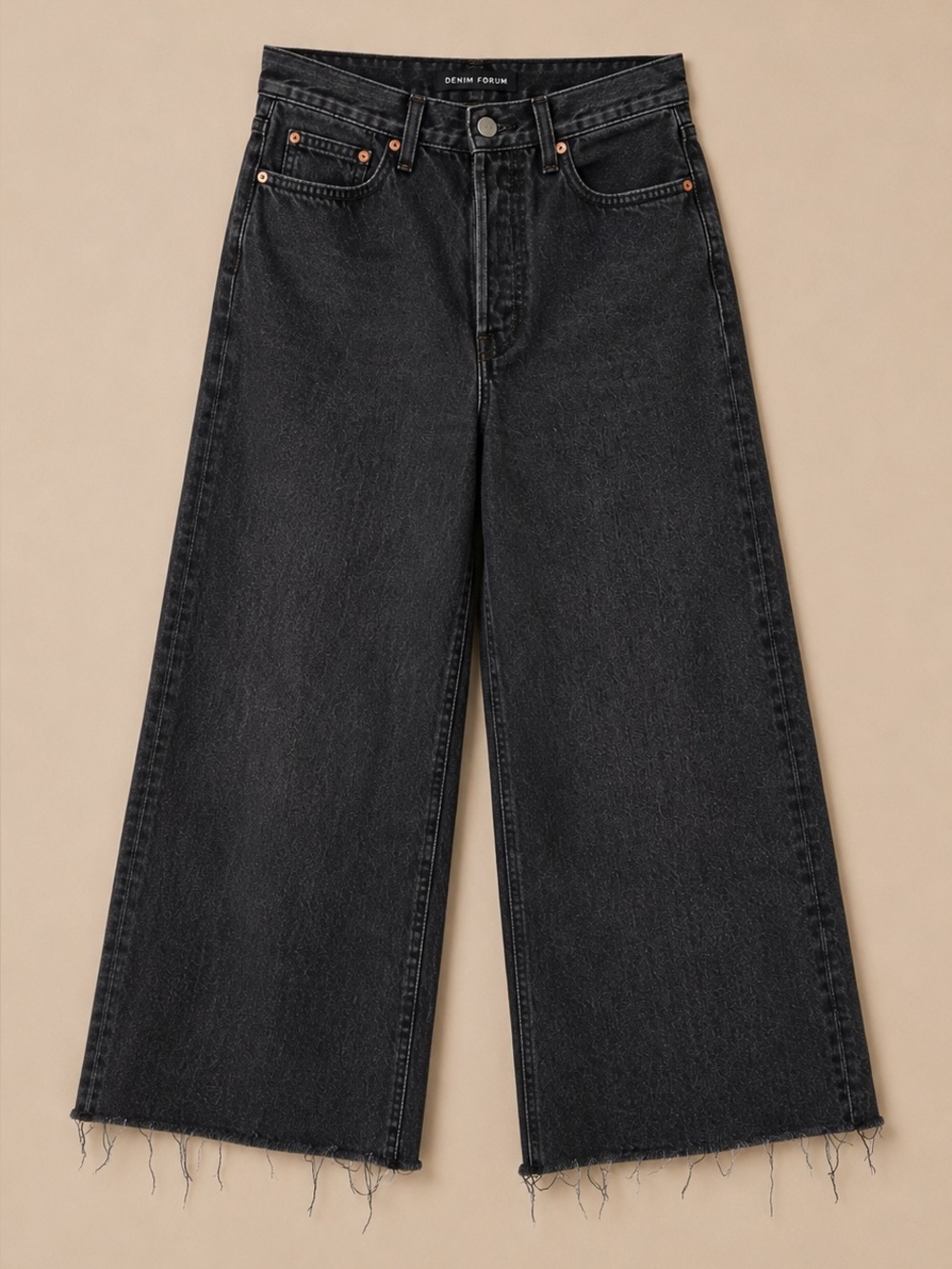 Denim Forum The Farrah High Rise Wide Leg Jeans | Black Raw Hem | Size 30